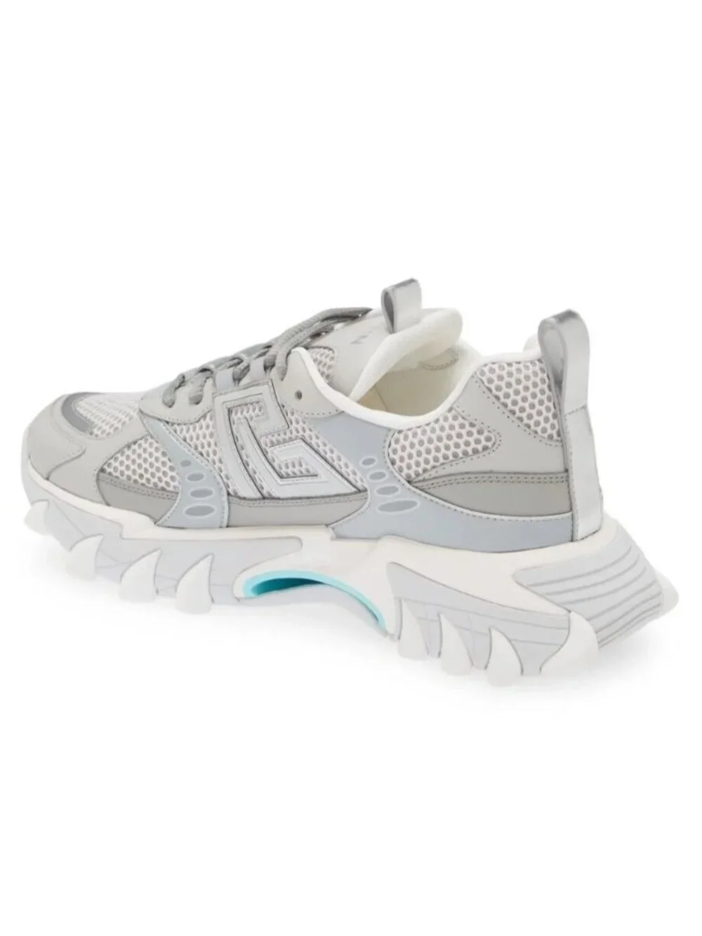 Balmain B-East Men's Low Top Sneaker Shoes Grey Turquoise Size 42 / US 9 - Italy